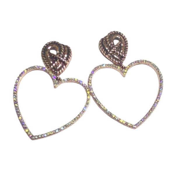 WESTERN RHINESTONE HEART DANGLE EARRING