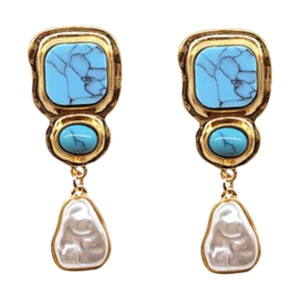 WESTERN TQ STONE PEARL DANGLE EARRING