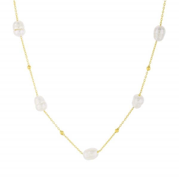 BRASS GOLD PLATED PEARL STATION NECKLACE