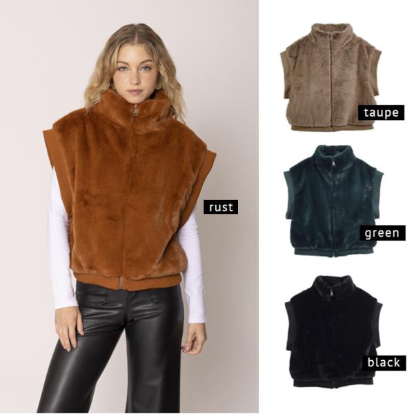 (PRE ORDER) FAUX FUR RIB SLEEVE VEST