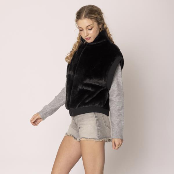 (PRE ORDER) FAUX FUR RIB SLEEVE VEST