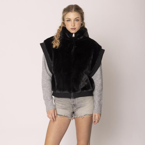 (PRE ORDER) FAUX FUR RIB SLEEVE VEST