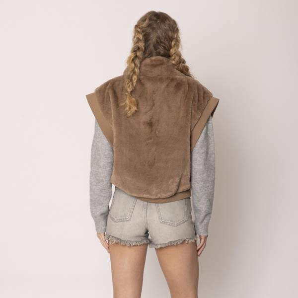 (PRE ORDER) FAUX FUR RIB SLEEVE VEST