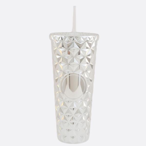 DIAMOND TEXTURE METALLIC TUMBLER CUP WITH STRAW