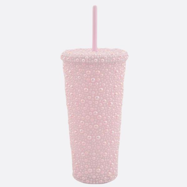 BUBBLE TEXTURED TUMBLER CUP WITH STRAW