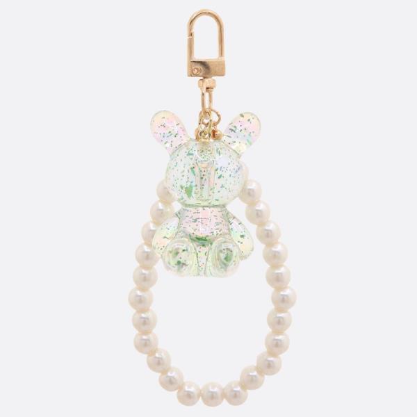 CLEAR GLITTER BUNNY PEARL BEAD KEYCHAIN