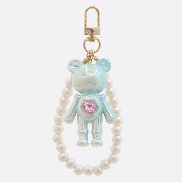 IRIDESCENT METALLIC BEAR PEARL BEAD KEYCHAIN