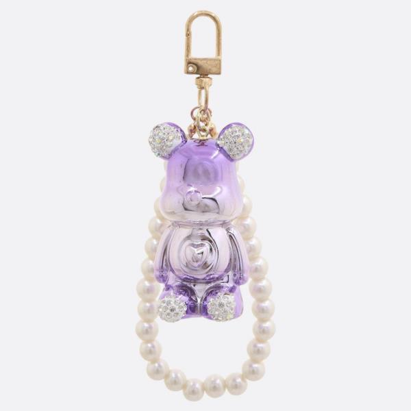 RHINESTONE METALLIC BEAR PEARL BEAD KEYCHAIN