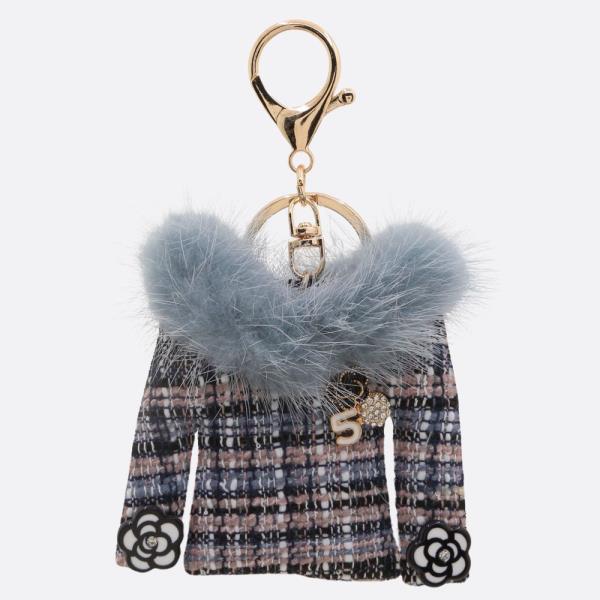 TWEED FLOWER FUR COAT KEYCHAIN