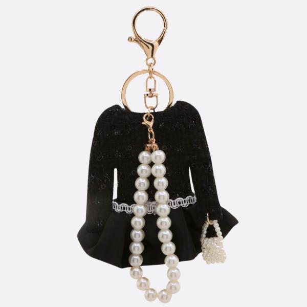 SEQUIN TWEED DRESS PEARL BEAD KEYCHAIN