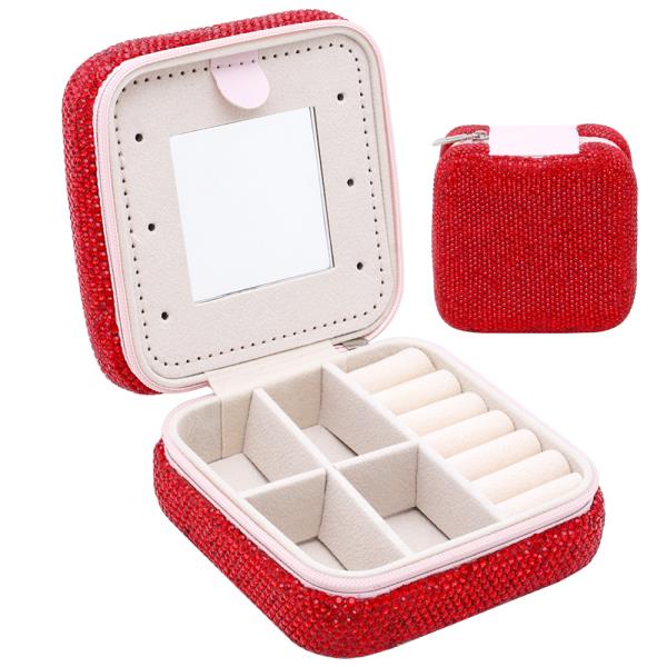 JEWELRY ACCESSORIES ORGANIZER BLING ZIPPER CASE W MIRROR