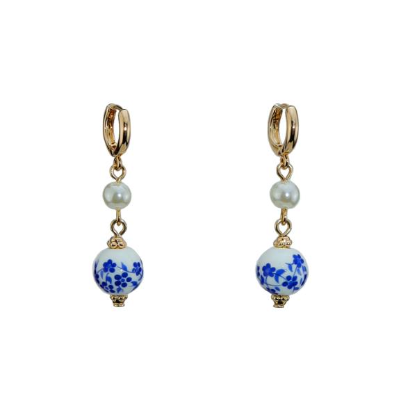 BLUE BEAD PEARL EARRING