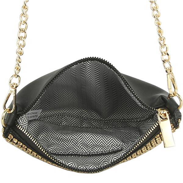 SQUARE RHINESTONE FRONT ZIPPER SHOULDER CROSSBODY BAG