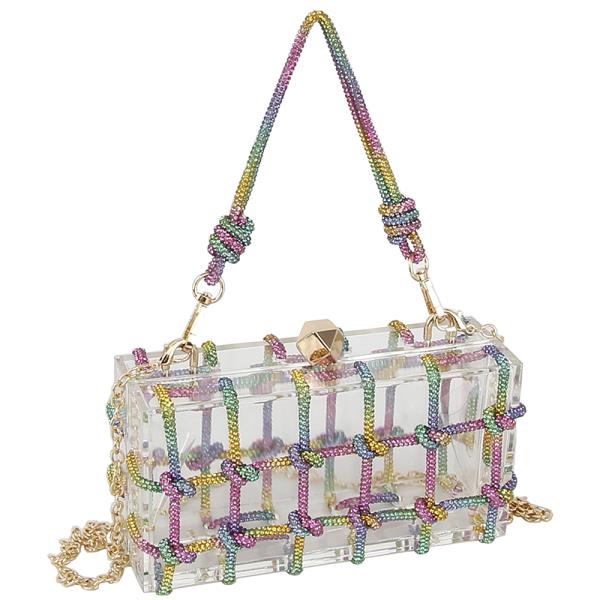 RHINESTONE ROPE KNOT DESIGN CLEAR HANDLE EVENING BAG