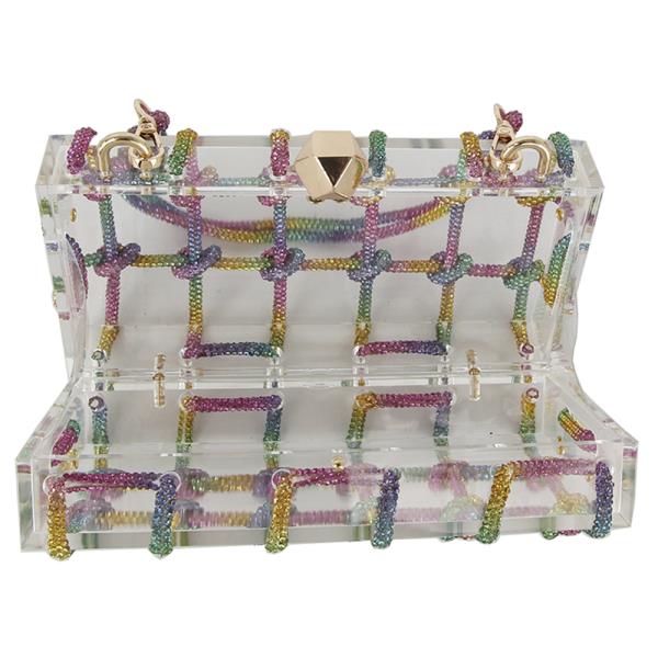 RHINESTONE ROPE KNOT DESIGN CLEAR HANDLE EVENING BAG