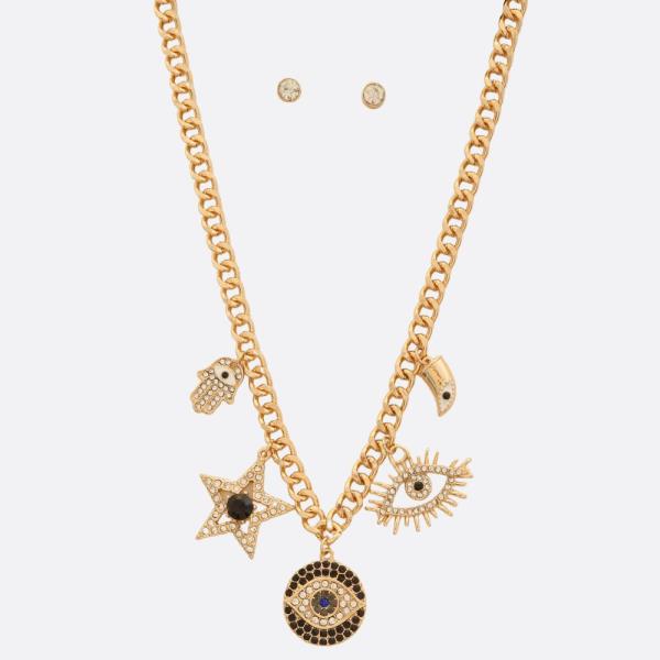 EYE MEDALLION STAR STATION CURB LINK METAL NECKLACE