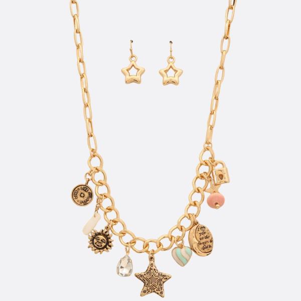 STAR SUN HEART CHARM METAL NECKLACE