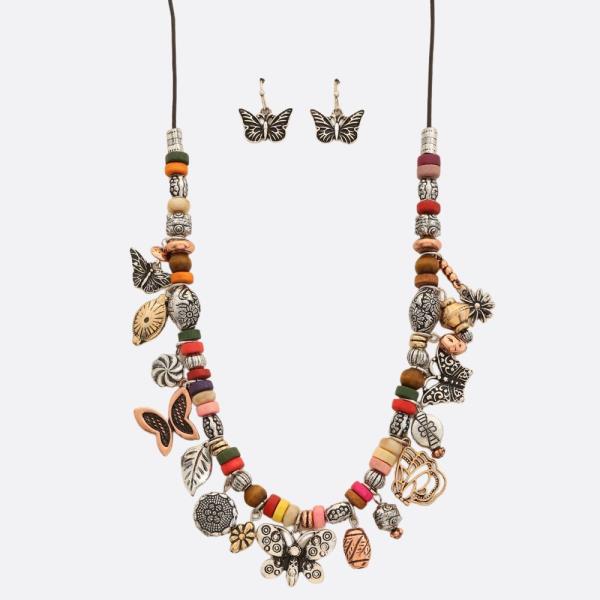 BUTTERFLY CHARM BEADED NECKLACE