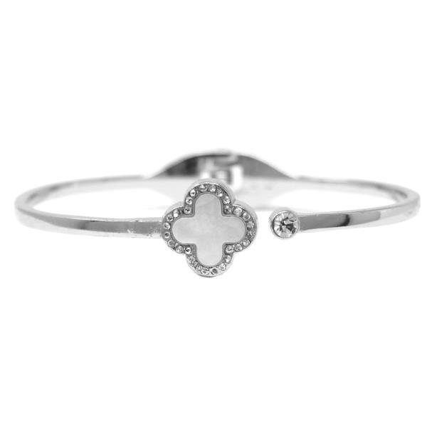 PAVE STONE CLOVER ON HINGE CUFF BRACELET