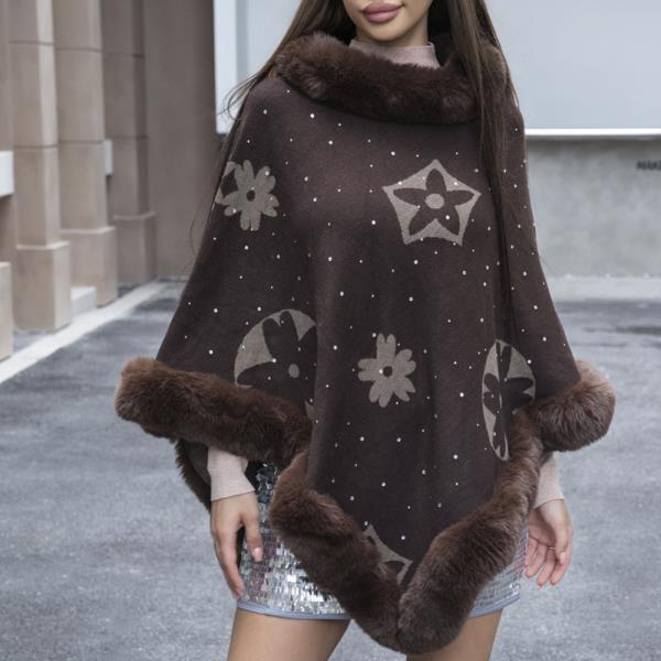 FLOWER EDGE FAUX FUR PONCHO