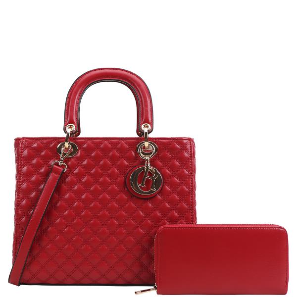 2IN1 QUILTED HANDLE SATCHEL W WALLET SET