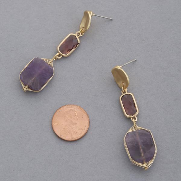 STONE WIRE METAL DANGLE EARRING