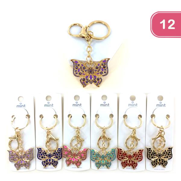 BUTTERFLY RHINESTONE KEYCHAIN (12 UNITS)