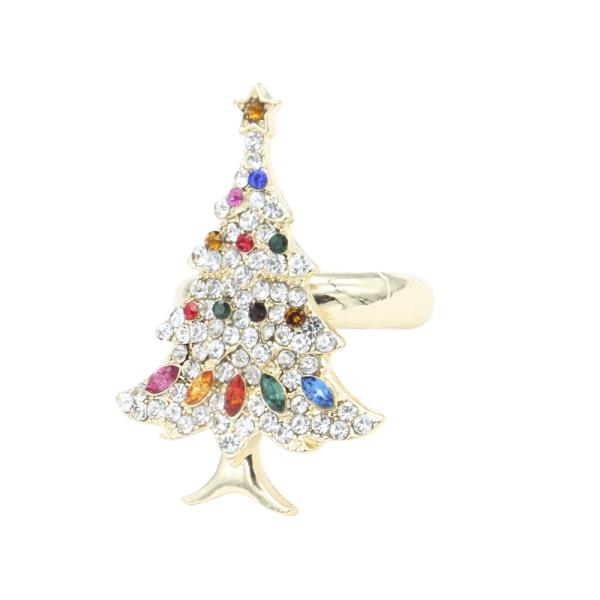 GOLD PLATED PAVE CHRISTMAS TREE STRETCH RINGS