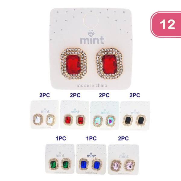 RHINESTONE STUD EARRINGS (12 UNITS )