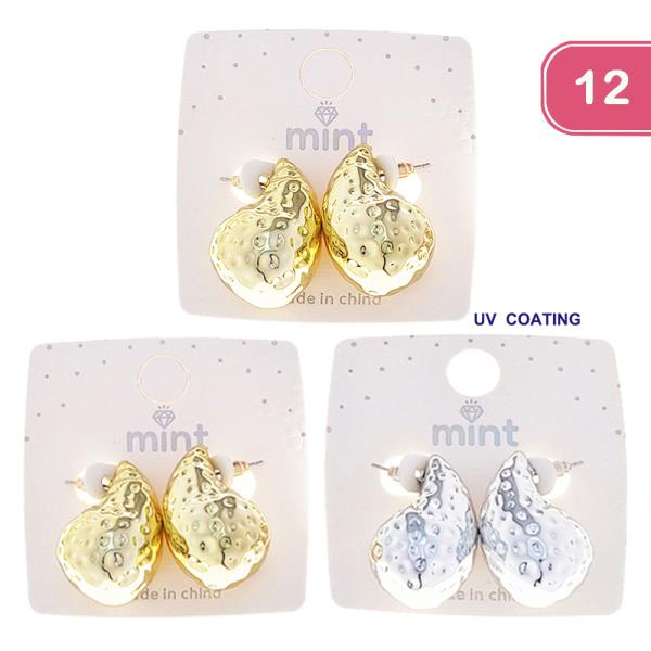 UV COATING TEARDROP TEXTURED EARRING (12 UNITS )