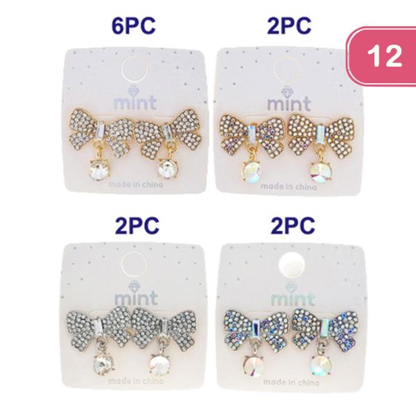 RHINESTONE BOW EARRINGS (12 UNITS )