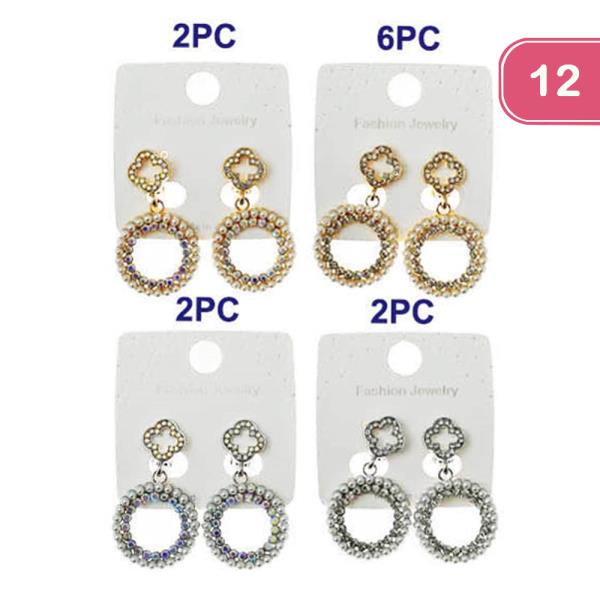 PEARL RHINESTONE CIRCLE DANGLE EARRINGS (12 UNITS)