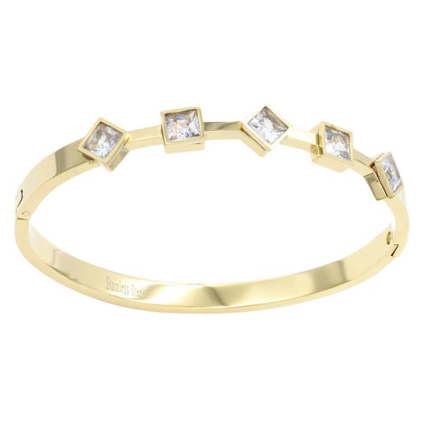 STAINLESS STEEL WITH CLEAR COLOR CZ BANGLE BRACELETS