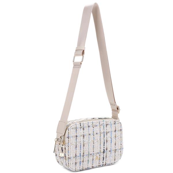 STYLISH TWEED DOUBLE ZIPPER CROSSBODY BAG