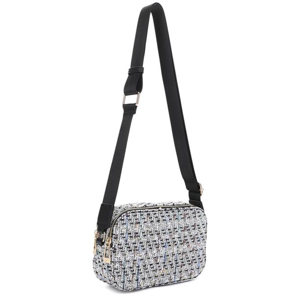 STYLISH TWEED DOUBLE ZIPPER CROSSBODY BAG