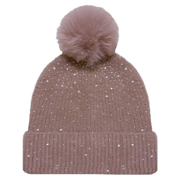 RHINESTONE POM POM BEANIES