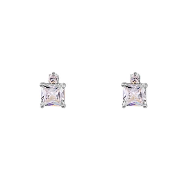 SECRET BOX SILVER DIPPED SQUARE CZ STUD EARRING