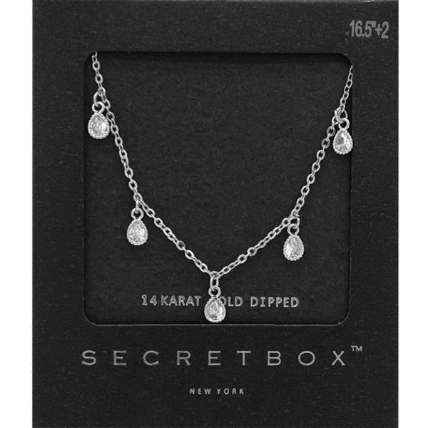 SECRET BOX 14K GOLD DIPPED TEARDROP CZ NECKLACE