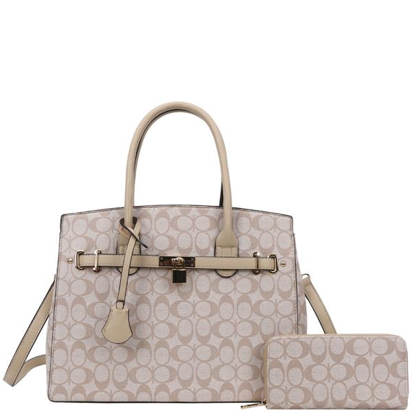 2IN1 OVAL PATTERN KEY LOCK SATCHEL W WALLET SET