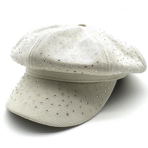 RHINESTONE STUDDED CABBIE NEWSBOY BERET HAT