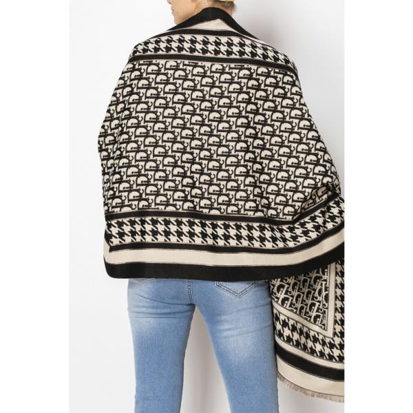 HOUNDSTOOTH PATTERN BLANKET SHAWL