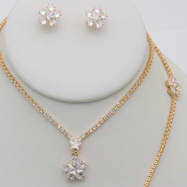 RHINESTONE FLOWER NECKLACE EARRING SET