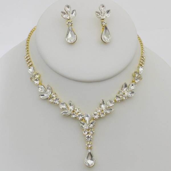 TEARDROP RHINESTONE NECKLACE EARRING SET