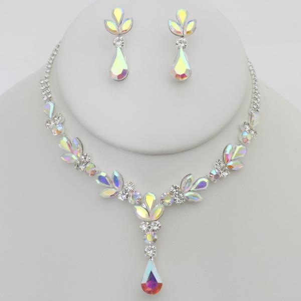 TEARDROP RHINESTONE NECKLACE EARRING SET