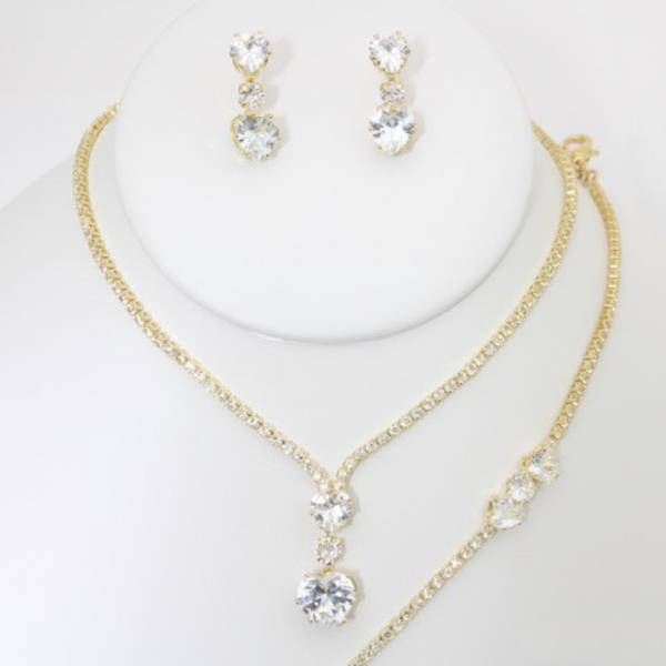 RHINESTONE NECKLACE EARRING BRACELET SET