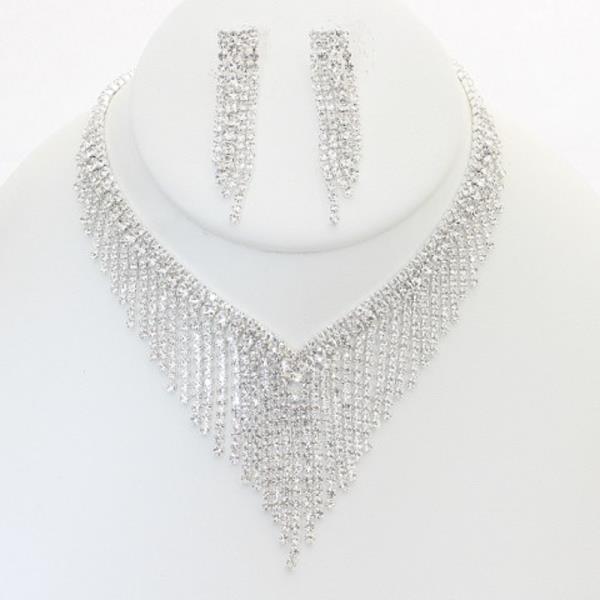 RHINESTONE FRINGE  NECKLACE EARRING SET