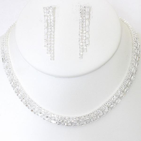 RHINESTONE ROUND NECKLACE EARRING SET