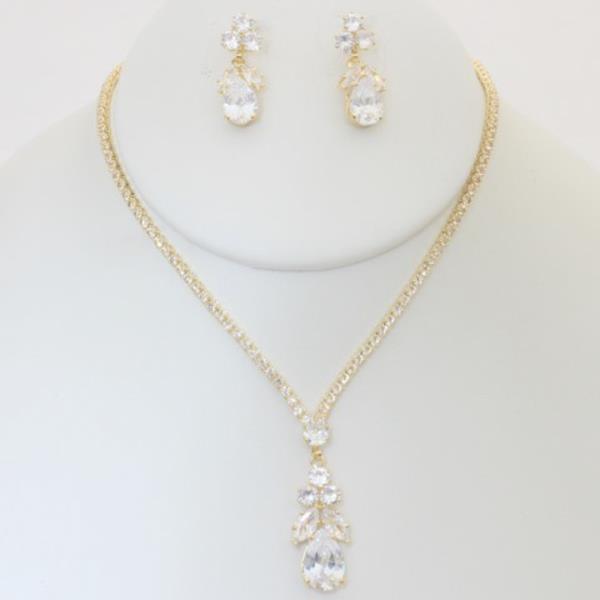 RHINESTONE TEARDROP NECKLACE EARRING SET