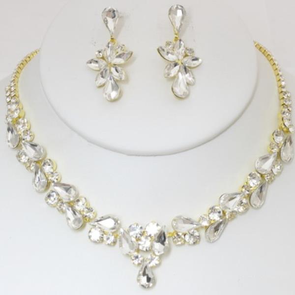 TEARDROP RHINESTONE NECKLACE EARRING SET