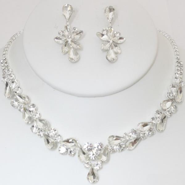 TEARDROP RHINESTONE NECKLACE EARRING SET